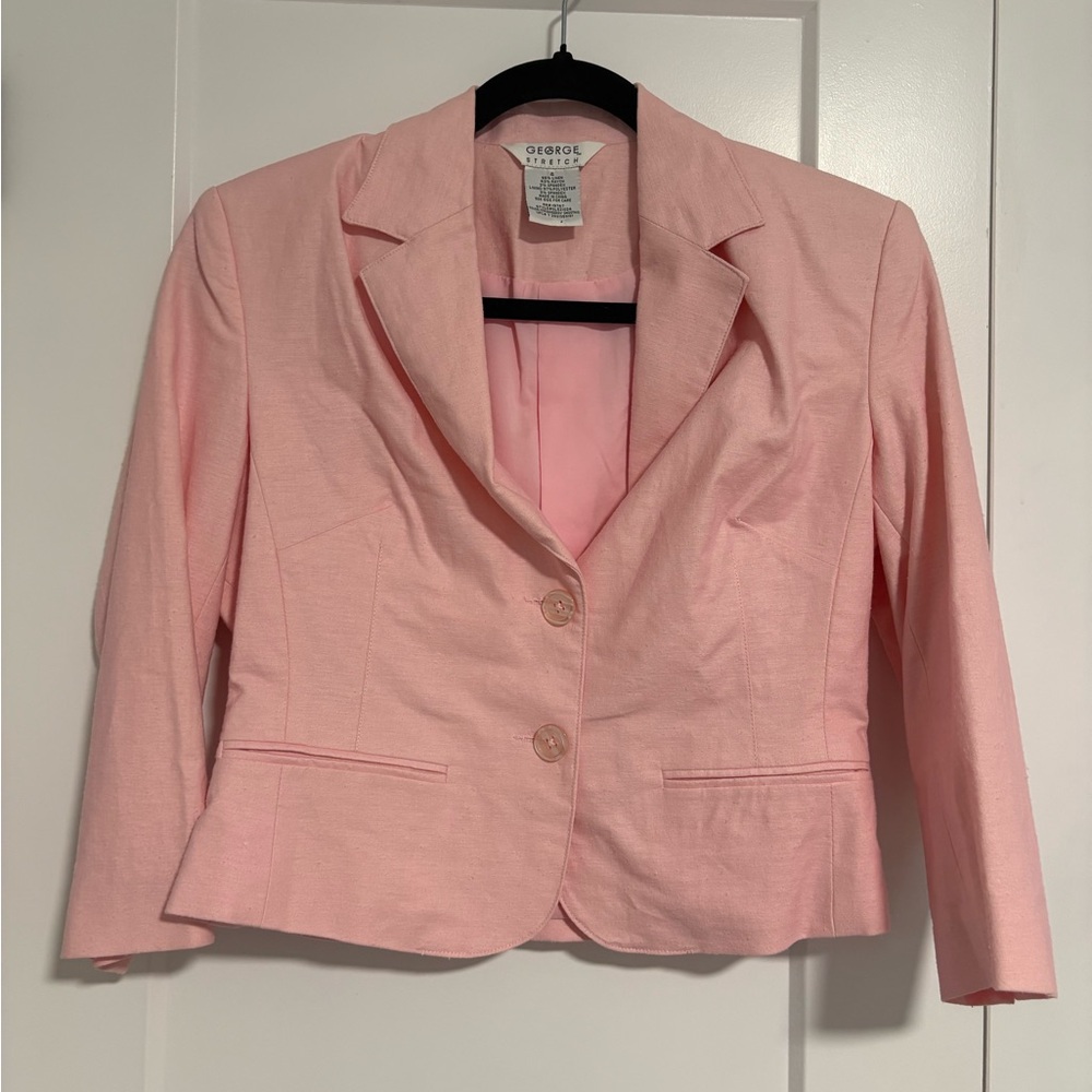 VTG George Light Pinkβ Women's Linen Blend Cropped Blazer Size Small 4